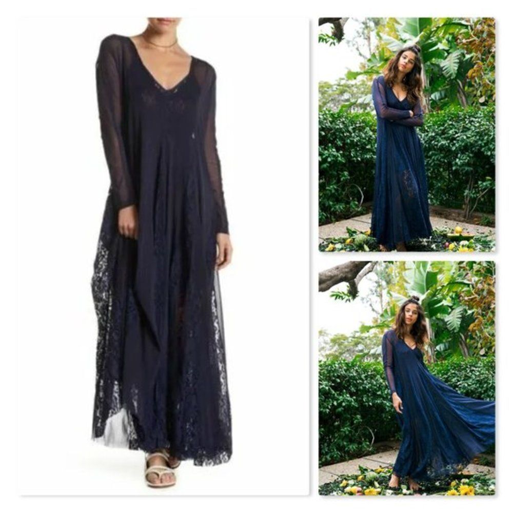 ✨NEW✨ HAH ✨ 'Mama C' Lace Mesh Overlay Maxi Dress - size Medium in Black